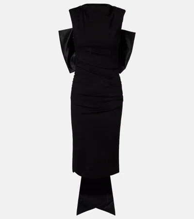 DOROTHEE SCHUMACHER BOW-DETAIL RUCHED SATIN-TRIMMED MIDI DRESS