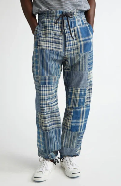 DOUBLE RL DOUBLE RL INDIGO PATCHWORK COTTON & LINEN DRAWSTRING PANTS