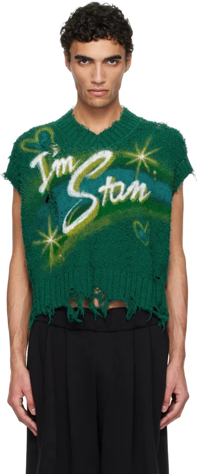 DOUBLET GREEN AIRBRUSH RECYCLED COTTON KNIT VEST