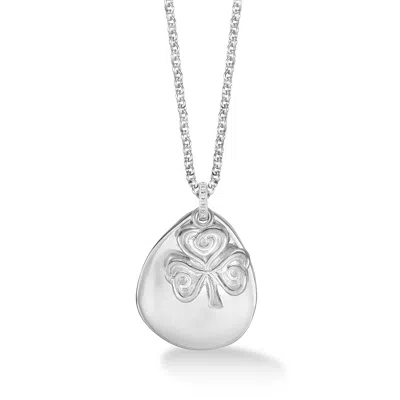 DOWER & HALL MEN'S ENGRAVABLE LARGE PEBBLE & CLOVER PENDANT IN STERLING SILVER