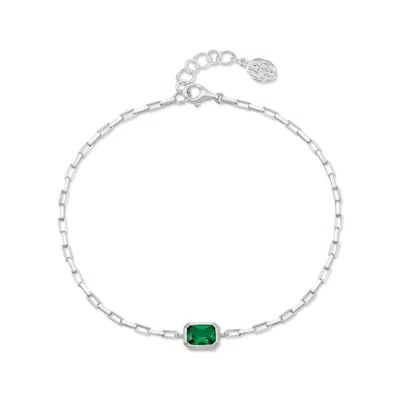DOWER & HALL MEN'S GREEN GARNET OCTAGON HUMBUG PAPERCLIP BRACELET IN STERLING SILVER