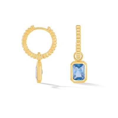 DOWER & HALL WOMEN'S GOLD / BLUE BLUE TOPAZ HUMBUG HUGGIE CHARM HOOPS IN GOLD VERMEIL