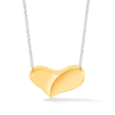 DOWER & HALL WOMEN'S GOLD / SILVER LARGE PUFF HEART PENDANT IN TWO TONES