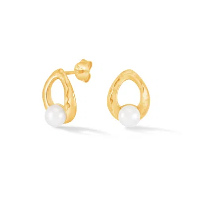 DOWER & HALL WOMEN'S GOLD / WHITE WATERFALL PEARL DROPLET STUDS IN VERMEIL