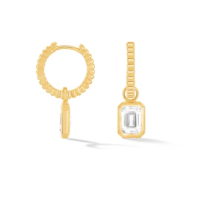 DOWER & HALL WOMEN'S GOLD / WHITE WHITE TOPAZ HUMBUG HUGGIE CHARM HOOPS IN GOLD VERMEIL