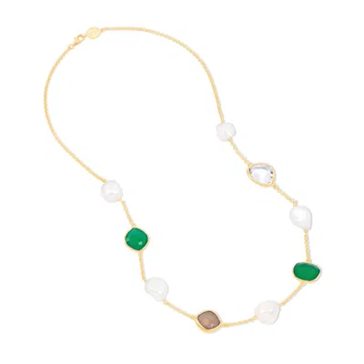 DOWER & HALL WOMEN'S GREEN GEMSTONE & BAROQUE PEARL PEBBLE NECKLACE IN GOLD VERMEIL