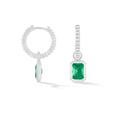 DOWER & HALL WOMEN'S SILVER / GREEN GREEN GARNET HUMBUG HUGGIE CHARM HOOPS IN STERLING SILVER