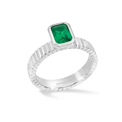 DOWER & HALL WOMEN'S SILVER / GREEN GREEN GARNET OCTAGON TWIST TWINKLE RING IN STERLING SILVER
