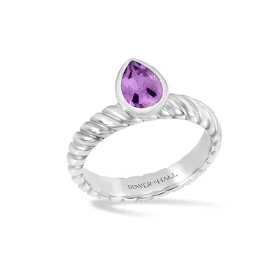 DOWER & HALL WOMEN'S SILVER / PINK / PURPLE AMETHYST PEAR TWIST TWINKLE RING IN STERLING SILVER