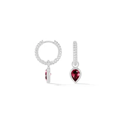 DOWER & HALL WOMEN'S SILVER / RED RED GARNET TWIST HUGGIE CHARM HOOPS IN STERLING SILVER