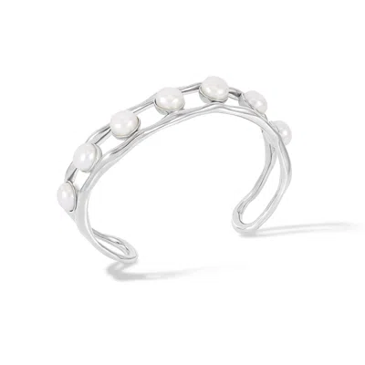 DOWER & HALL WOMEN'S SILVER / WHITE WATERFALL WHITE FRESHWATER PEARL CHUNKY BANGLE IN SILVER