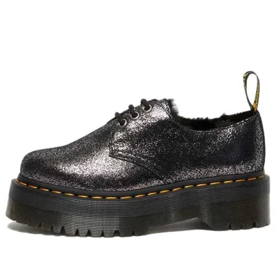 DR. MARTENS Dr. Martens 1461 Faux Fur-Lined Metallic Leather Platform Shoes 'Black'
