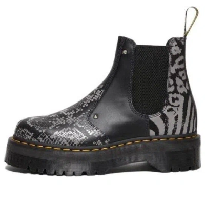 DR. MARTENS Dr. Martens 2976 Quad Platform Animal Print Boots 'Black Grey'