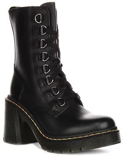 DR. MARTENS DR MARTENS COMBAT LACE UP CHESNEY FLARED HEEL WOMENS BOOTS BLACK US 5 - 9