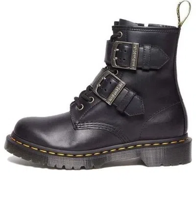 DR. MARTENS Dr.Martens 1460 Buckle Pull Up Leather Lace Up Boots 'Black Silver'