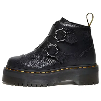 DR. MARTENS (WMNS) Dr. Martens Devon Flower Buckle Leather Platform Boots 'Black'