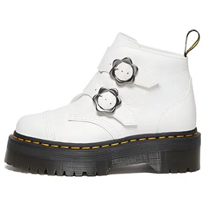 DR. MARTENS (WMNS) Dr.Martens Devon Flower Buckle Leather Platform Boots 'White Black'