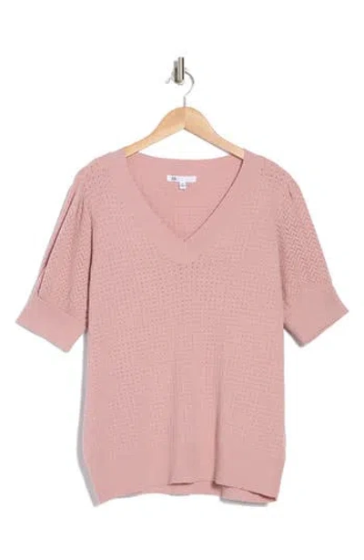 DR2 BY DANIEL RAINN DR2 BY DANIEL RAINN V-NECK SHORT SLEEVE POINTELLE SWEATER