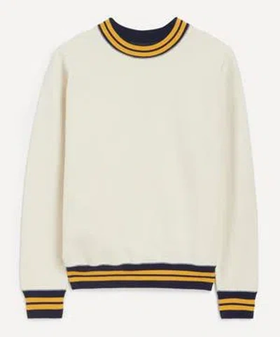 DRAKE'S DRAKES MENS ECRU NAVY AND YELLOW STRIPED RIB SWEATSHIRT