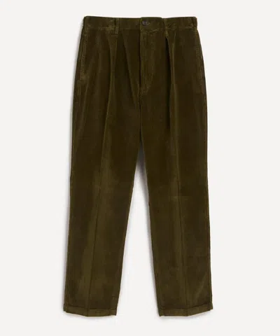 DRAKE'S DRAKES MENS OLIVE COTTON CORDUROY GAMES TROUSERS