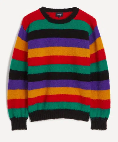 DRAKE'S DRAKES MENS STRIPED BRUSHED SHETLAND CREW NECK JUMPER
