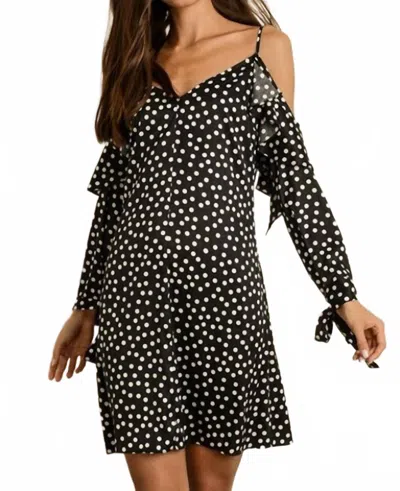 DRESS FORUM POLKA DOT FLUTTER MINI DRESS IN BLACK