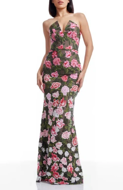 DRESS THE POPULATION DRESS THE POPULATION FERNANDA EMBROIDERED FLORAL STRAPLESS GOWN