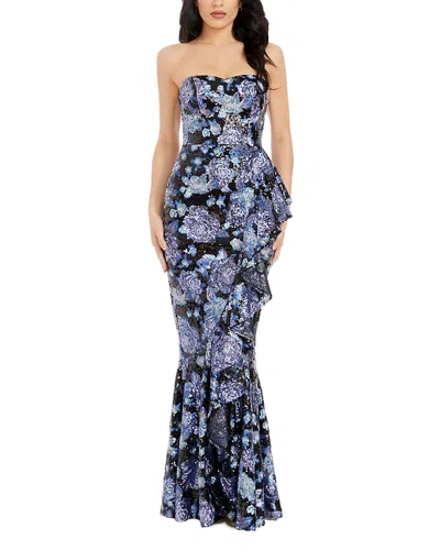 DRESS THE POPULATION DRESS THE POPULATION FLORAL SEQUIN RUFFLE MERMAID GOWN