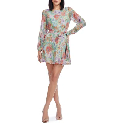 DRESS THE POPULATION DRESS THE POPULATION KIRSI METALLIC FLORAL LONG SLEEVE COCKTAIL MINIDRESS