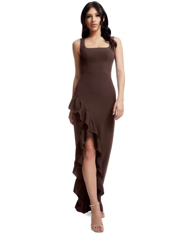 DRESS THE POPULATION WOMEN'S CHARLENE RUFFLED HIGH-LOW GOWN