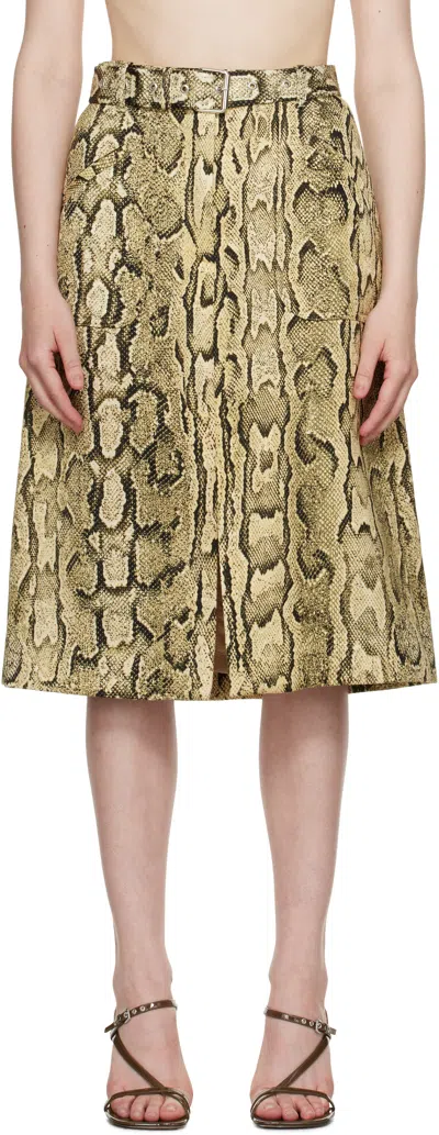 DRIES VAN NOTEN BEIGE BELTED MIDI SKIRT