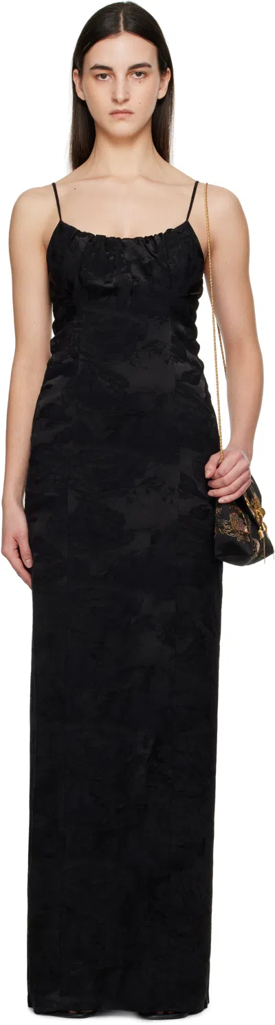 DRIES VAN NOTEN BLACK BROCADE MAXI DRESS