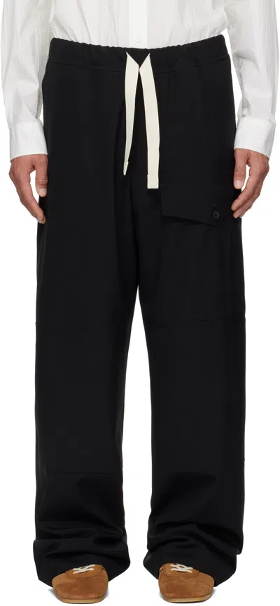 DRIES VAN NOTEN BLACK WOOL CARGO PANTS