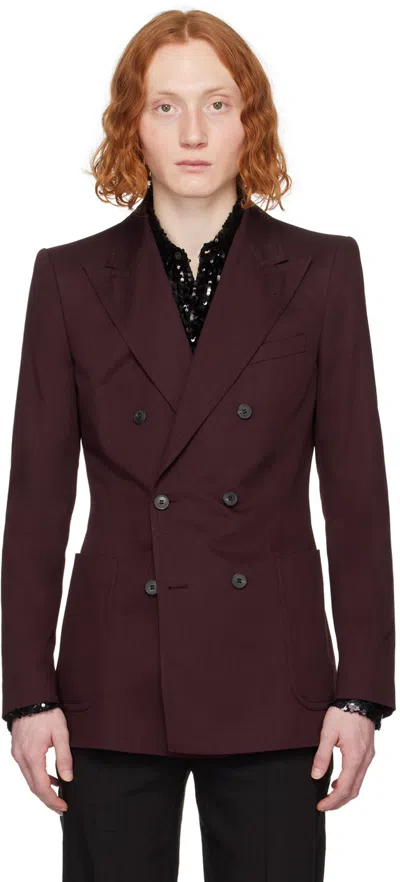 DRIES VAN NOTEN BURGUNDY PEAKED BLAZER