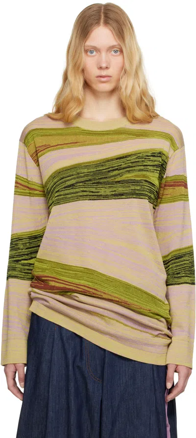 DRIES VAN NOTEN GREEN & PINK STRIPED SWEATER