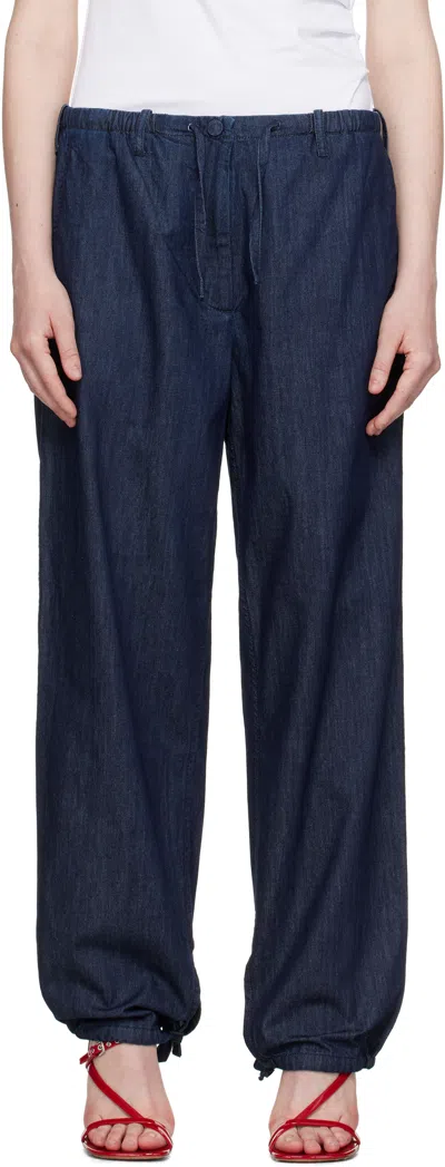 DRIES VAN NOTEN NAVY DRAWSTRING JEANS