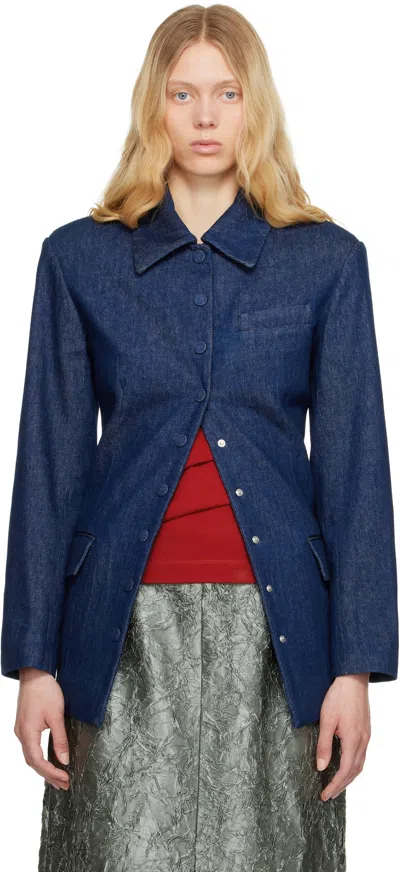 DRIES VAN NOTEN NAVY PRESS-STUD DENIM JACKET