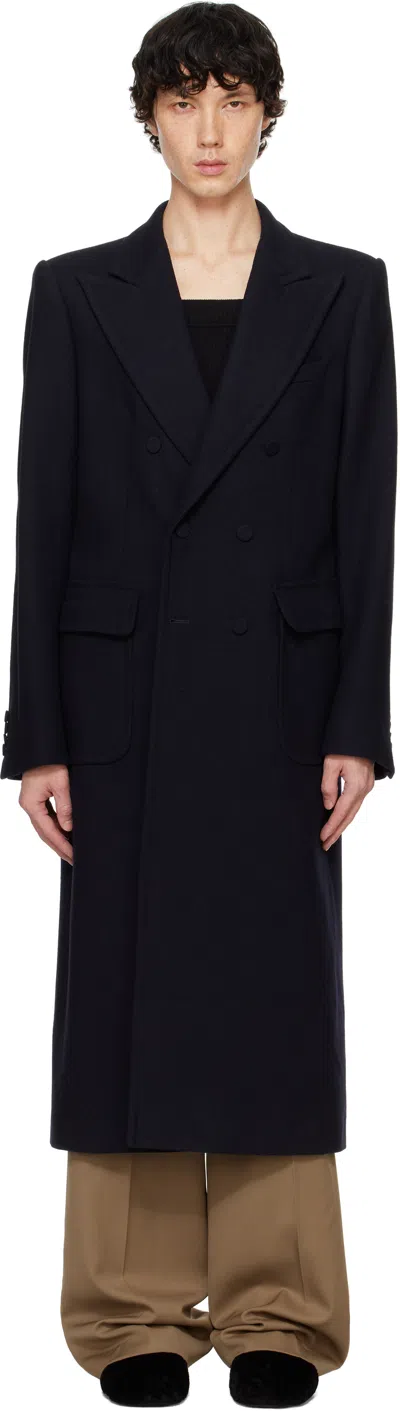 DRIES VAN NOTEN NAVY WOOL COAT