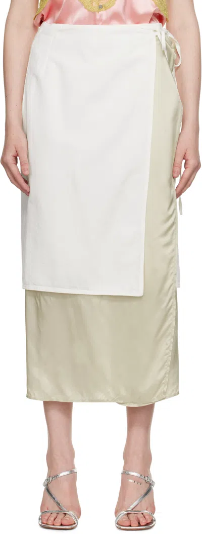 DRIES VAN NOTEN OFF-WHITE WRAP DENIM MIDI SKIRT