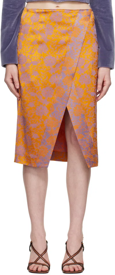 DRIES VAN NOTEN ORANGE & PURPLE FLORAL MIDI SKIRT