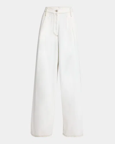 DRIES VAN NOTEN PAMPLONA PLEATED DENIM WIDE-LEG PANTS
