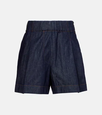 DRIES VAN NOTEN PLEATED HIGH-RISE DENIM SHORTS