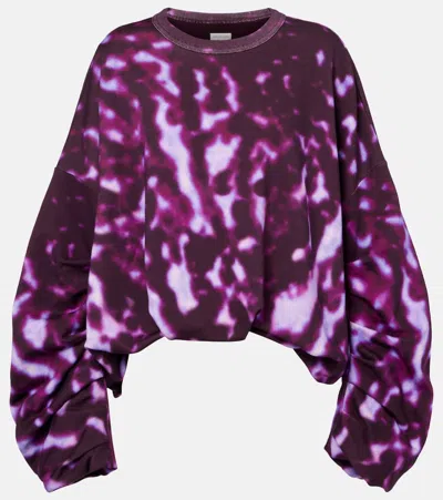 DRIES VAN NOTEN PRINTED DRAPED COTTON SWEATSHIRT