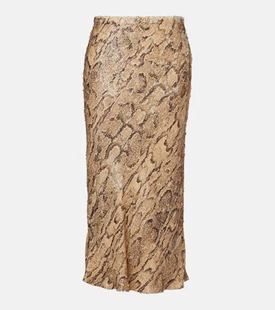 DRIES VAN NOTEN SEQUINED SNAKE-PRINT PENCIL SKIRT