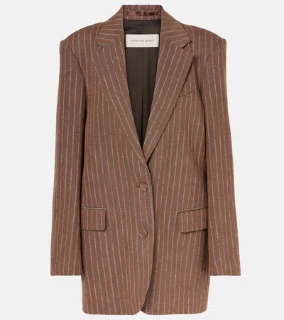 DRIES VAN NOTEN STRIPED LINEN-BLEND BLAZER