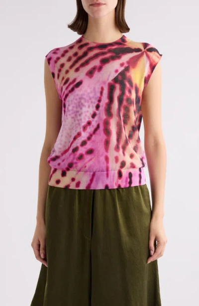 DRIES VAN NOTEN DRIES VAN NOTEN TAMARA LEOPARD ORCHID SLEEVELESS COTTON BLEND SWEATER