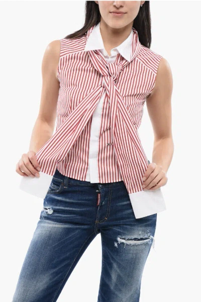 DSQUARED2 Cropped Awning-Striped Shirt with Knotted Detail