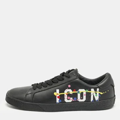 DSQUARED2 BLACK LEATHER CASSETTA LOW TOP SNEAKERS SIZE 41