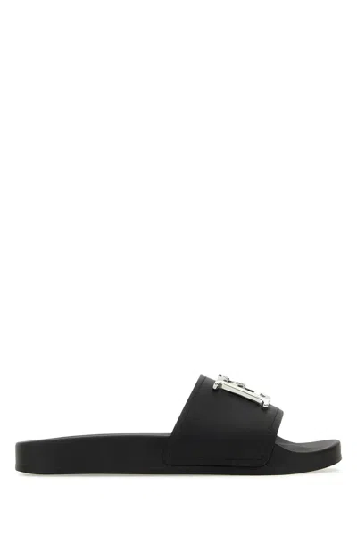 DSQUARED2 BLACK LEATHER D2 STATEMENT SLIPPERS