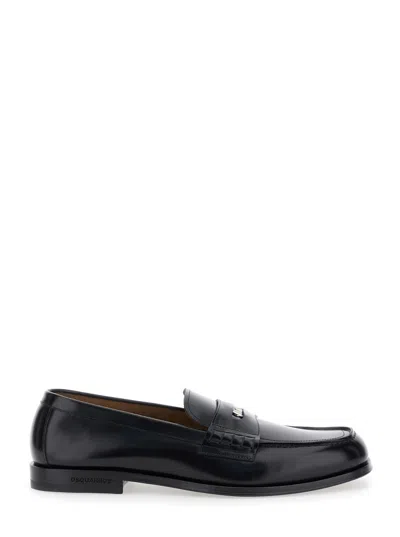 DSQUARED2 DSQUARED2 MEN BLACK LOAFERS WITH LOGO PLAQUE ON THE FRONT AND LOGO LETTERING ON THE HEEL IN LEATHER 